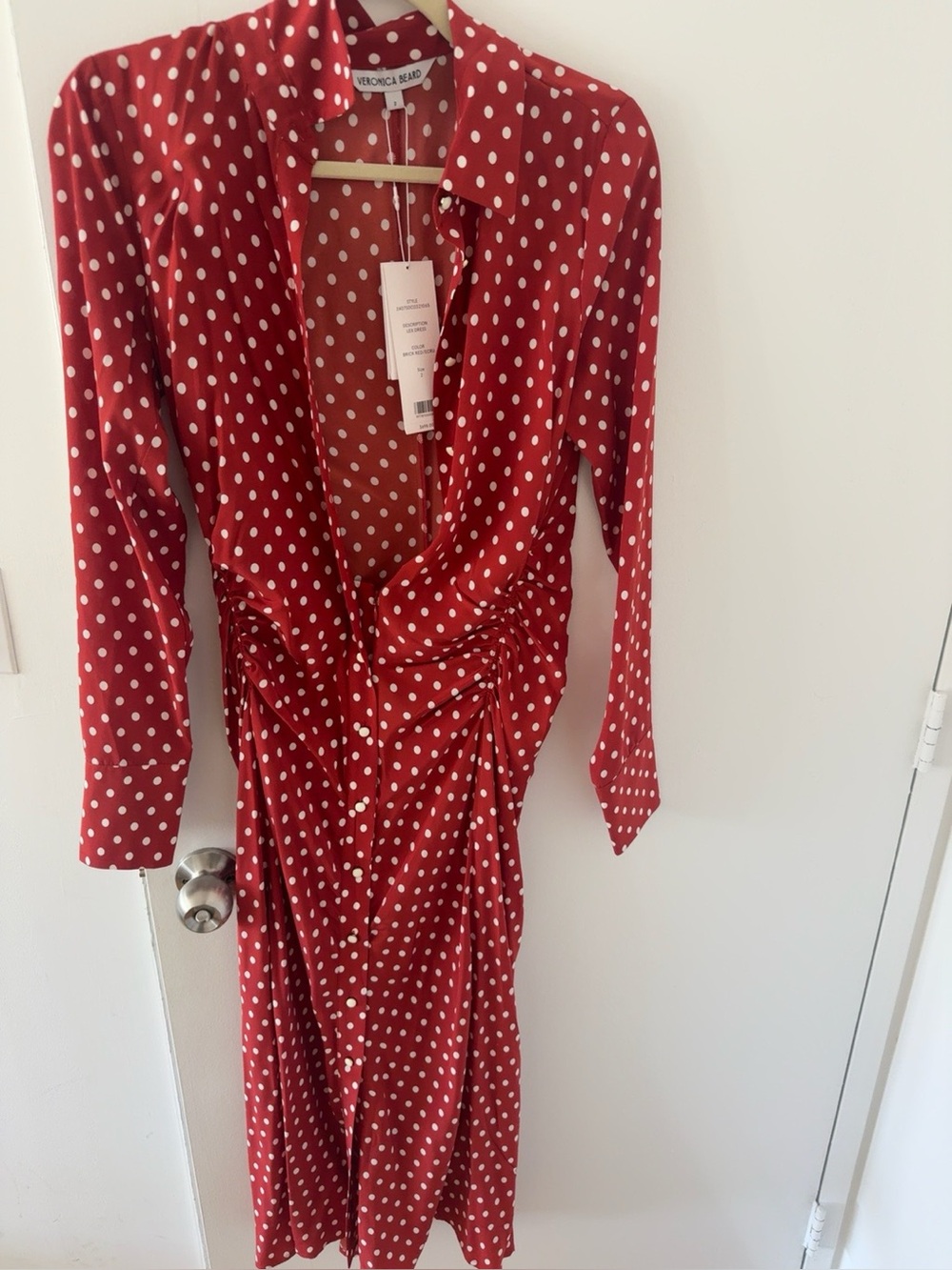 Veronica Beard Red and White Polka Dot Wrap-Style Long Sleeve Dress NWT